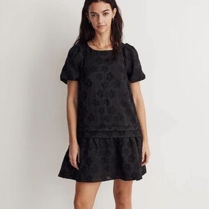 Madewell Black Floral Mini Dress puff sleeves large classic mini party cocktail